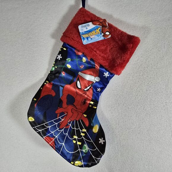 Marvel Spider-Man Kids Christmas Stocking Blue Red Silky 15” X 8” By Ruz NWT - Picture 2 of 5